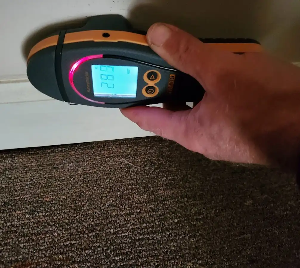 Moisture detection at baseboard during Burst Pipe Cleanup in Lexington